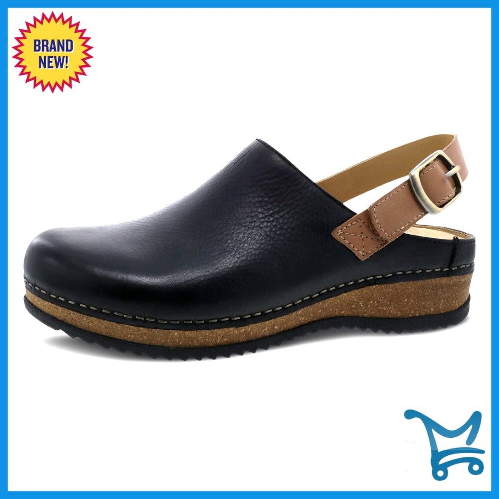 Sling-Back Mule Clog With Cork Midsole, Adjustable Strap, Leather Upper